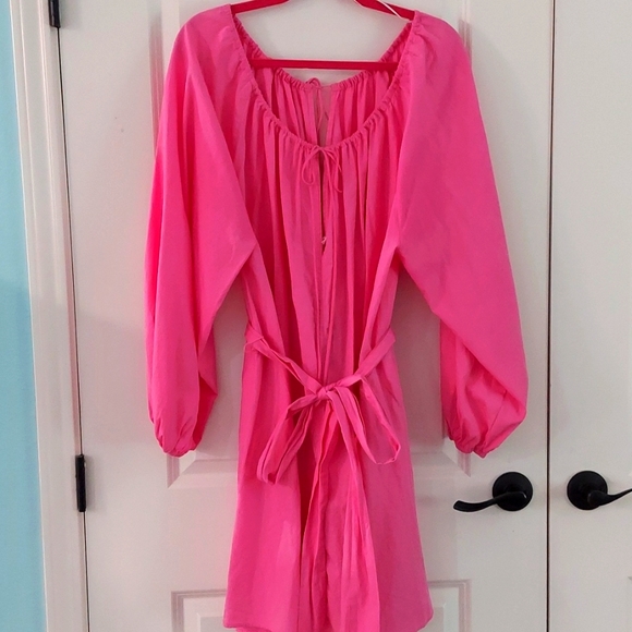 NWT H&M Balloon Sleeve Mini Flare Pink Dress - Picture 1 of 7